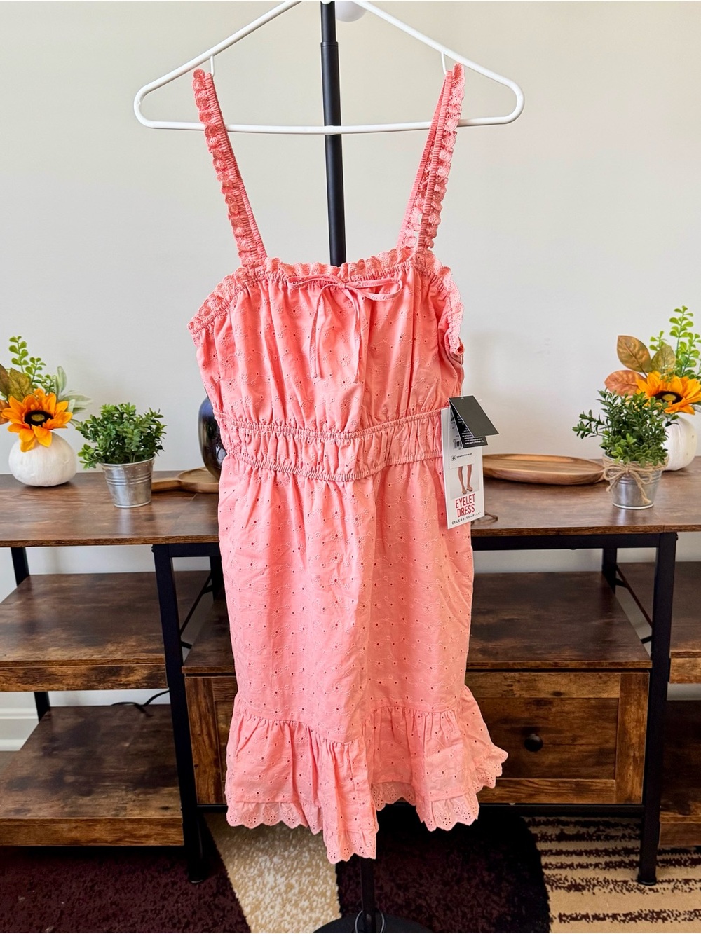 ✨NWT✨ Women’s Coral Eyelet Sundress with Ruffle Hem